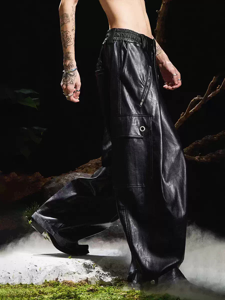 Pleated Tapered Leather Pants