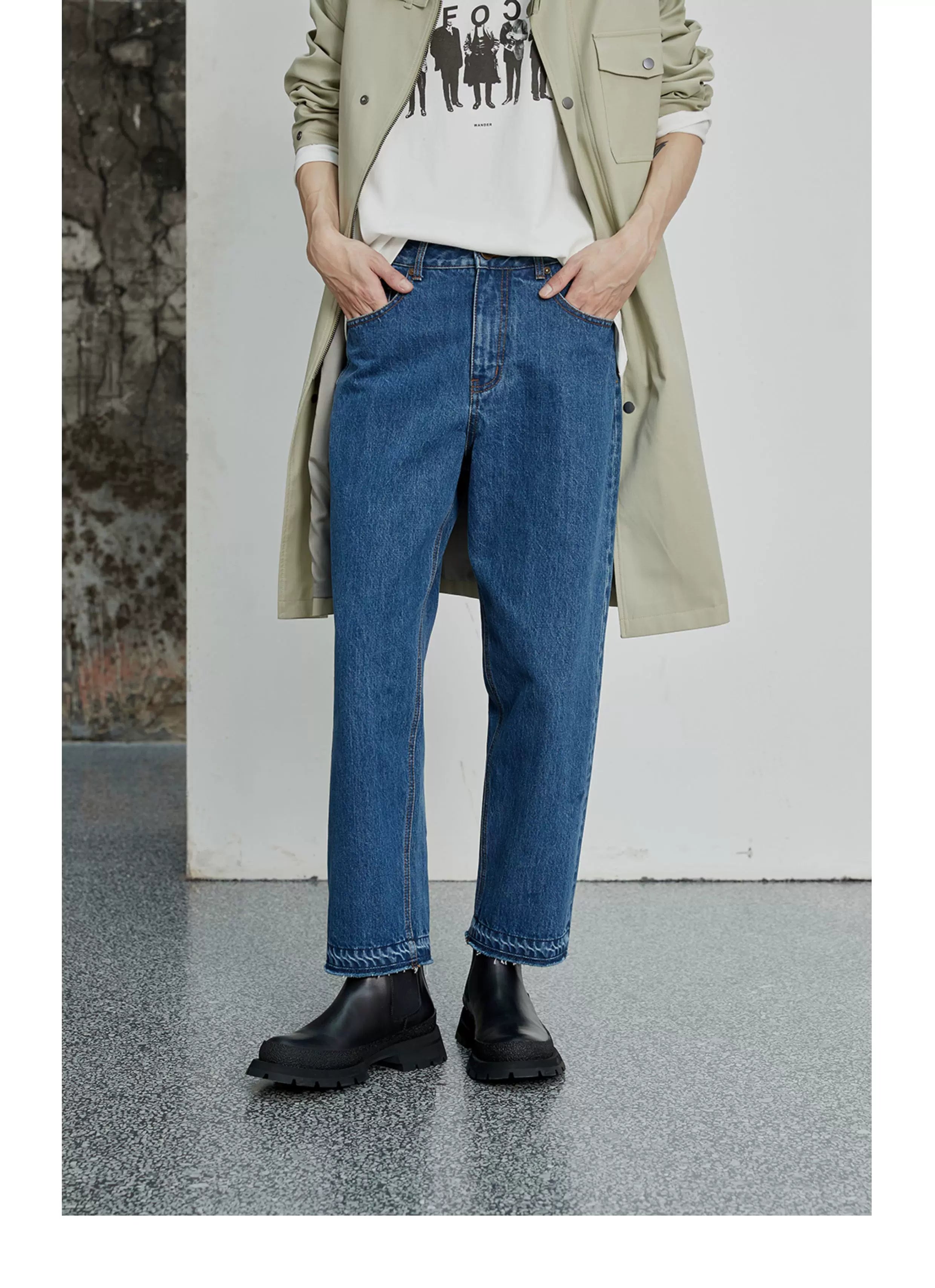Vintage Washed Distressed Straight Cropped Jeans