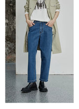 Vintage Washed Distressed Straight Cropped Jeans
