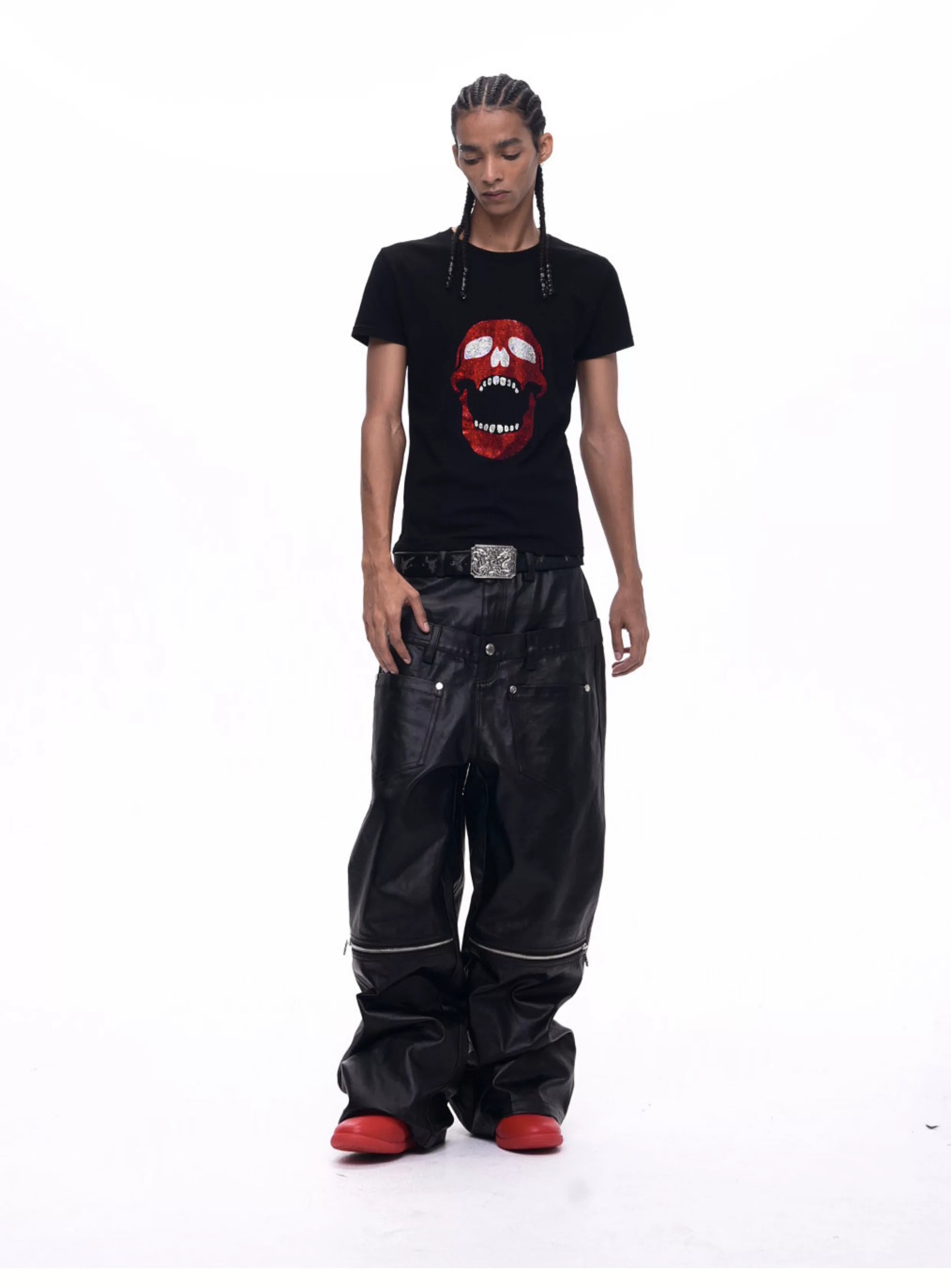 Demon Skull Rhinestone Print Crew Neck Tee