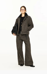 Wide Leg Pleated Wool Houndstooth Pants
