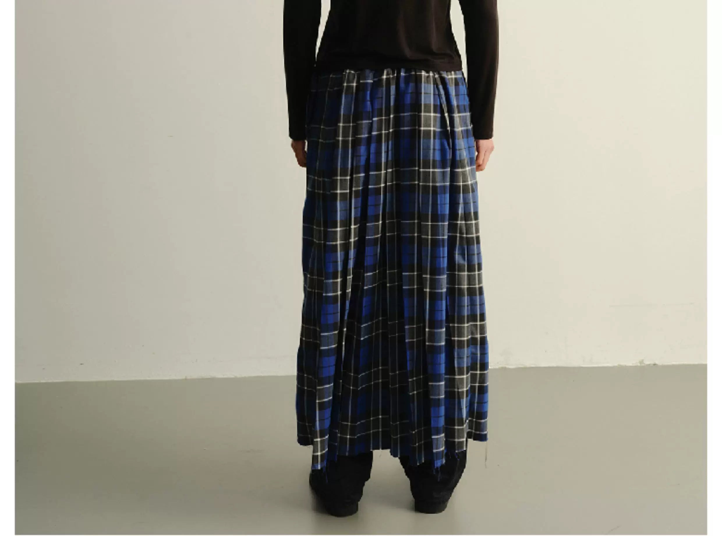 Reversible Pleated Frayed Plaid Denim Skort