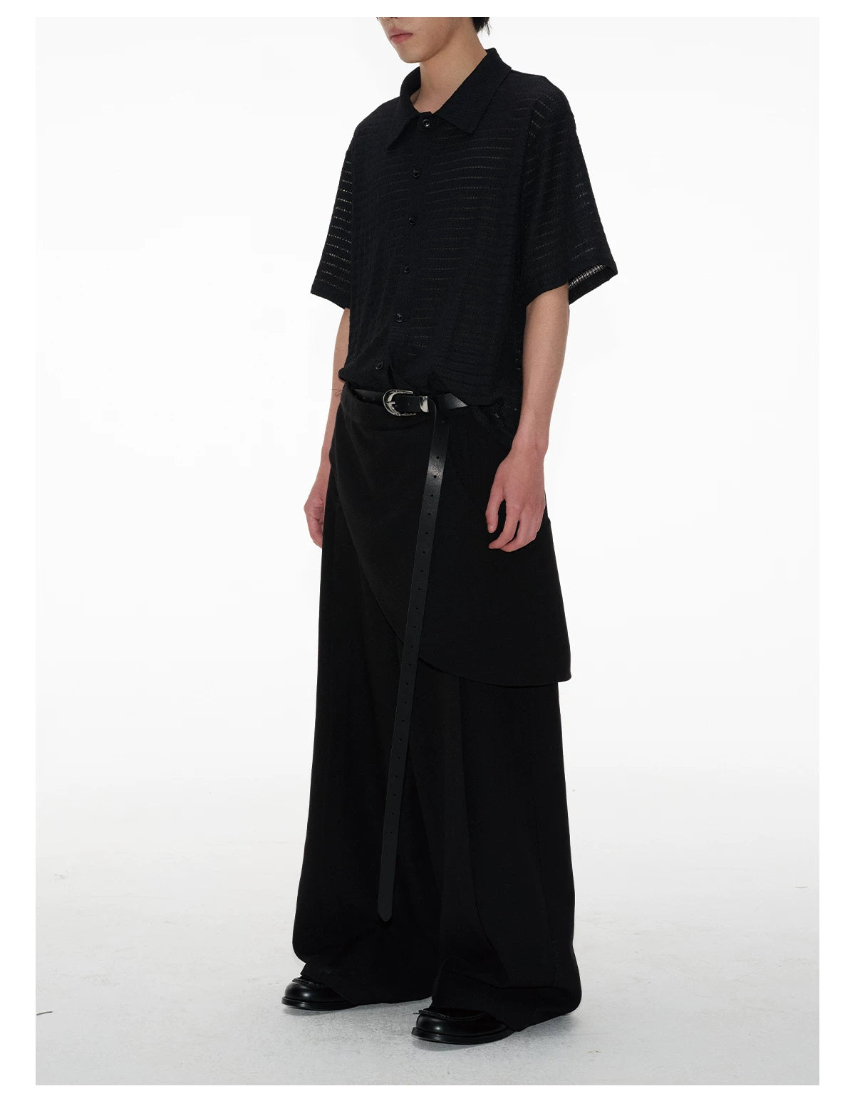 Hollow Striped Short Sleeve Crop Shirt