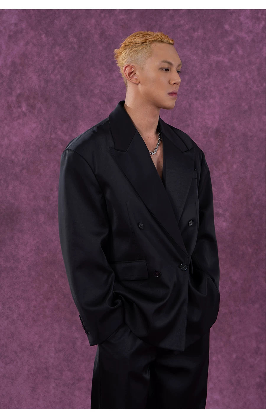 Men's Loose Vintage Satin Blazer