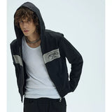 Two-Tone Cotton Embroidered Crop Zip Hoodie