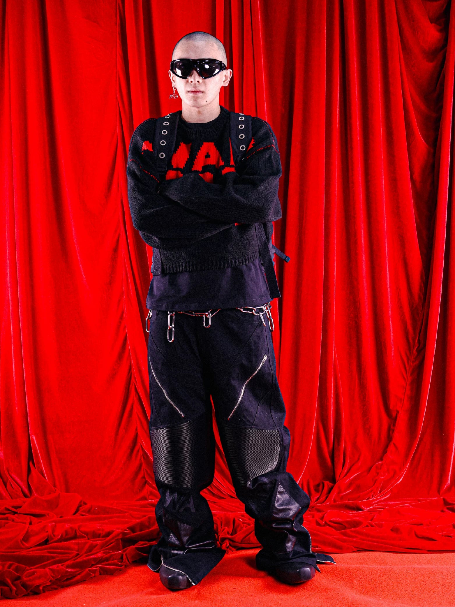 Loose Black Zippered Leather Biker Pants