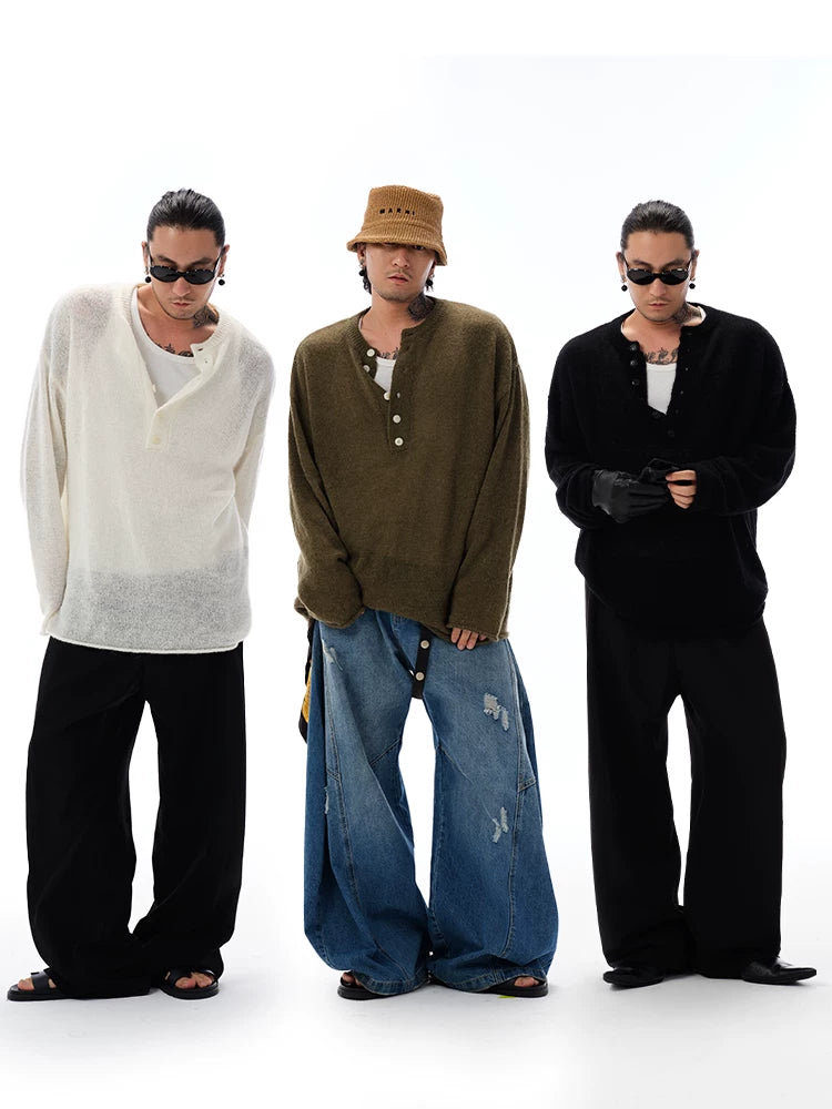 Men's Mohair Henley Sweater