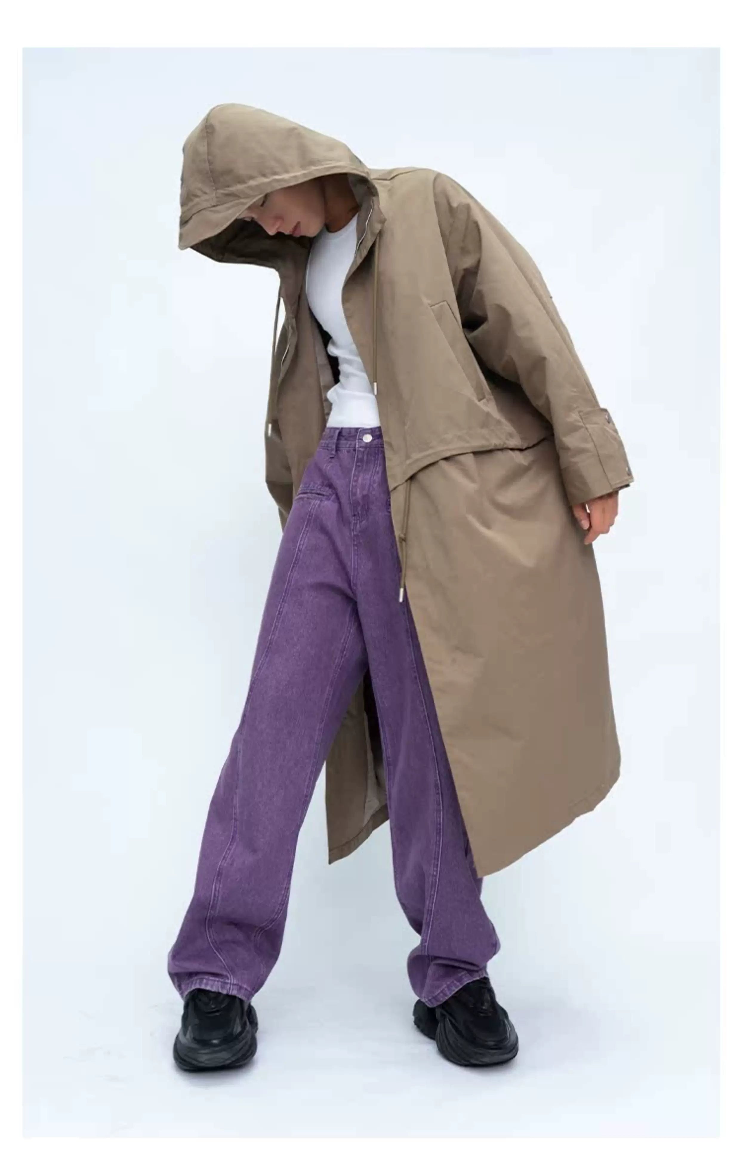 Hooded Long Water-resistant Waist-cinched Trench Coat