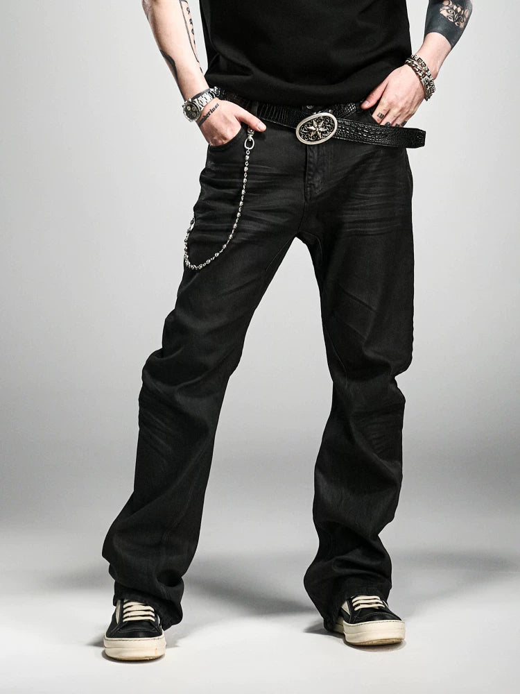 Stacked Curved Coated Waxed Skinny Jeans