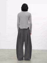 Reversible Pleated Brushed Low Rise Pants