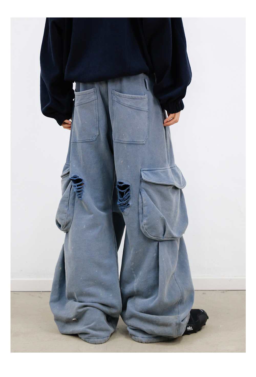 Double Waist Splatter Distressed Cargo Sweatpants