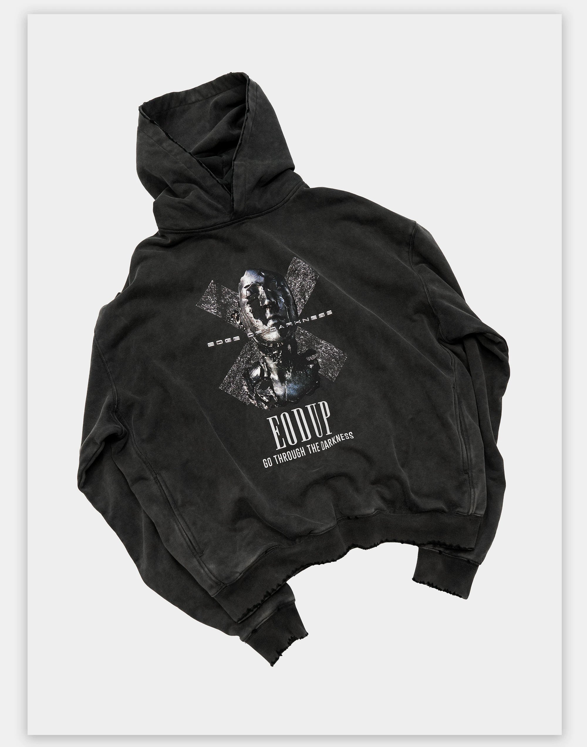 Loose Distressed Dark Metallic Print Sweatshirt