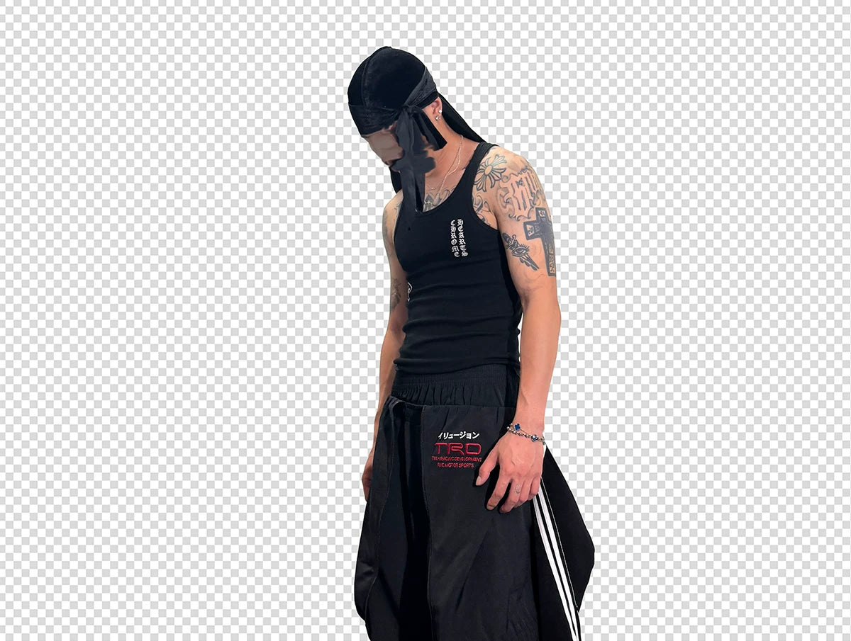 Double Waistband Two-In-One Black-Red Racing Pants