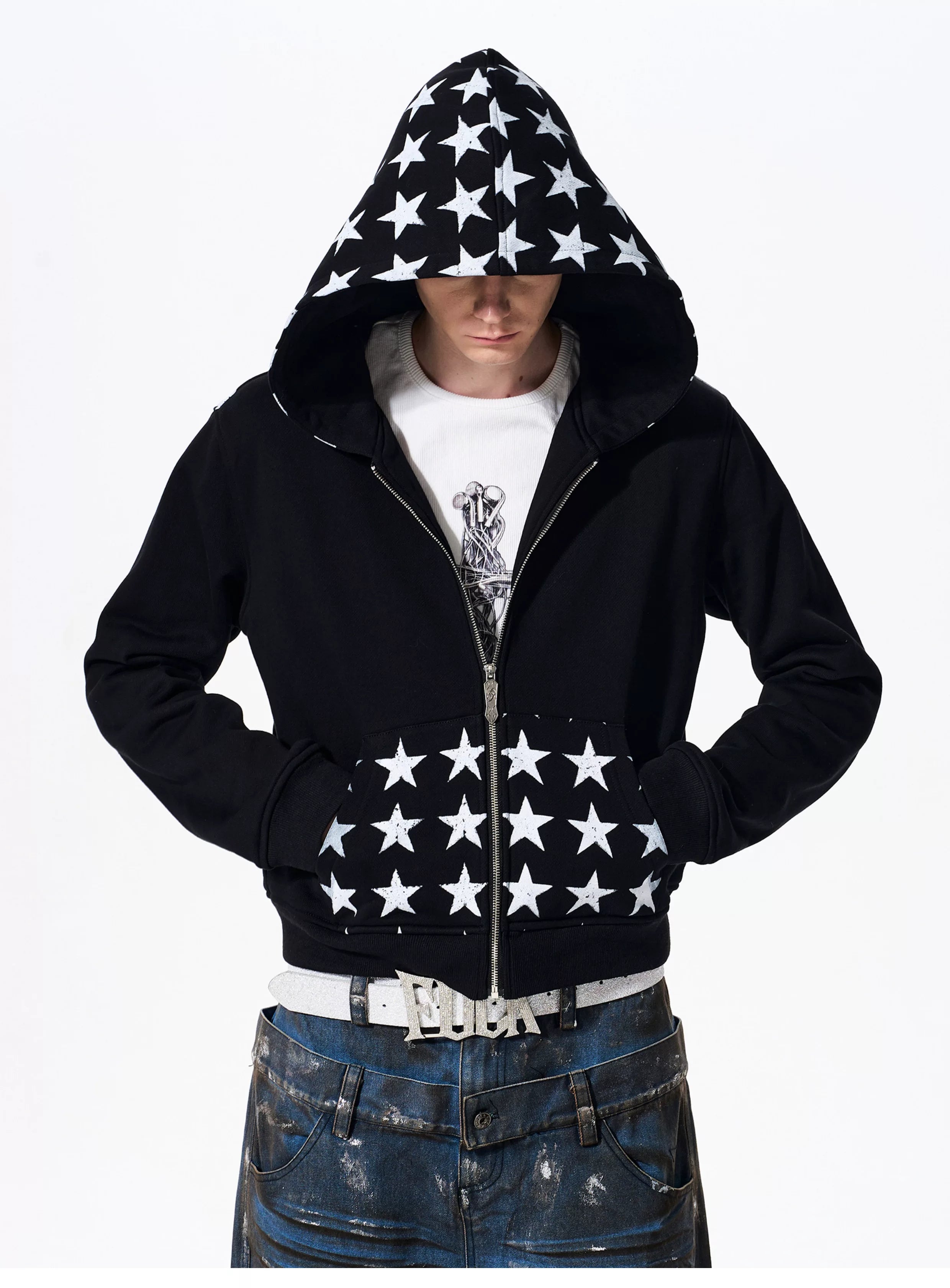 Men's Star Printed Hooded Jacket
