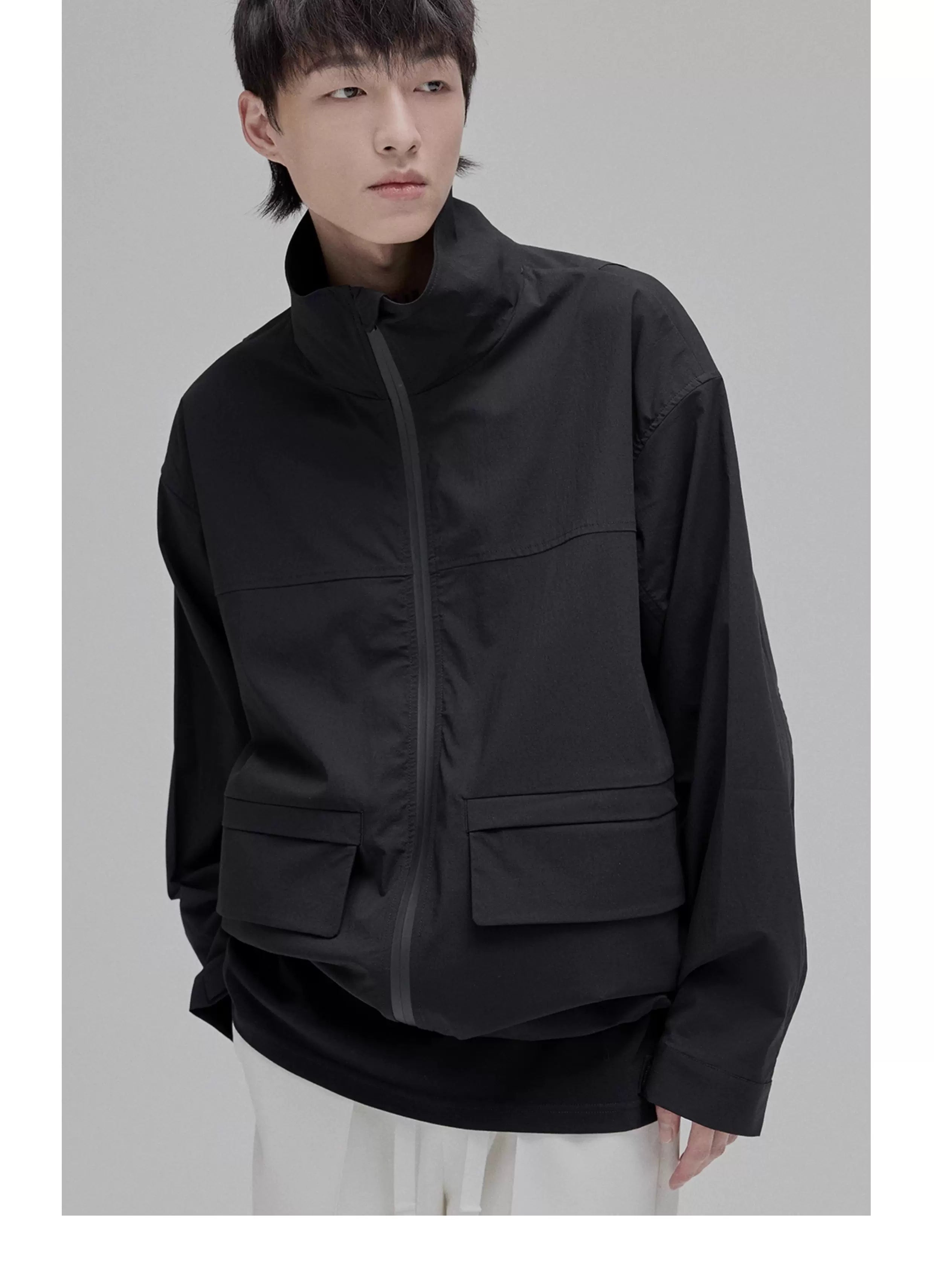 Color Block Zip Pocket Short Jacket