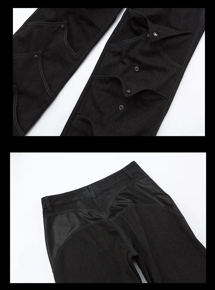 Unisex Deconstructed Black Patchwork Straight Jeans