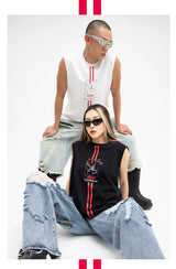 Men's White Loose Hand-Printed Tank Tops
