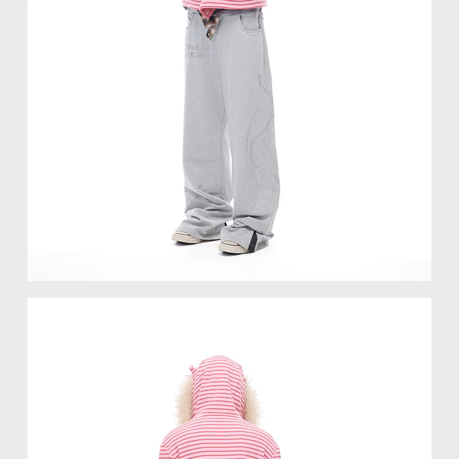 Men's Striped Fur Collar Hoodie