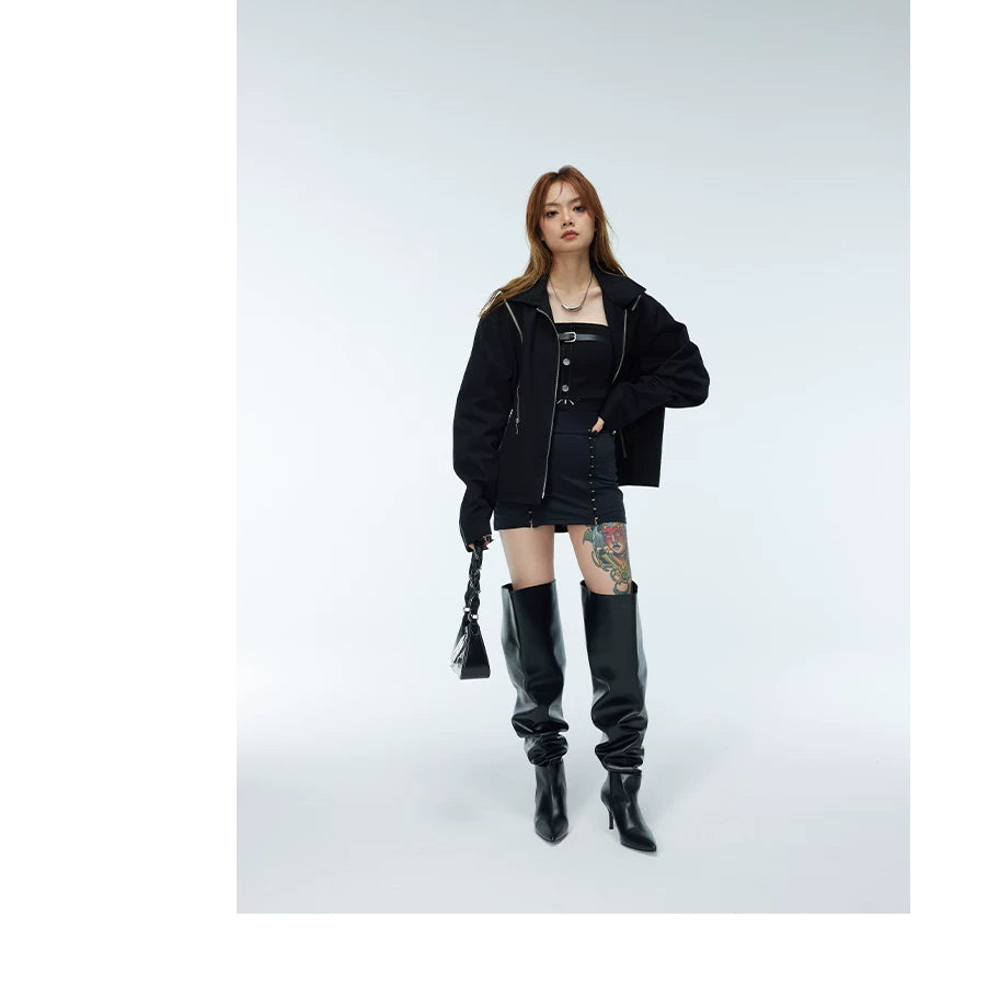 Unisex Two-Tone Irregular Short Multi-Zip Jackets