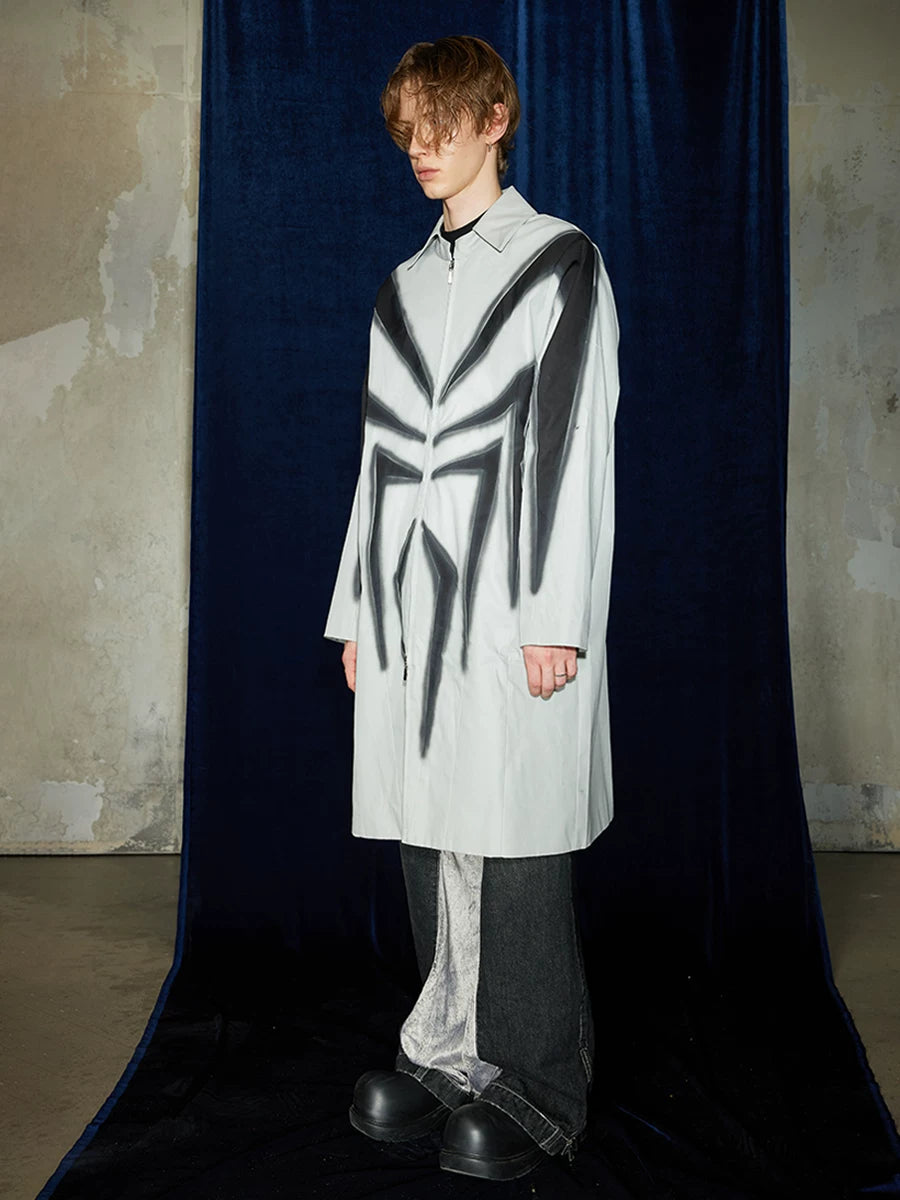 Spider Print Grey Mid-length Coat