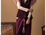 Y2K Fur-Sleeved High-Neck Zipper Vest