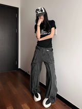 Vintage Deconstructed Washed Wide Leg Jeans