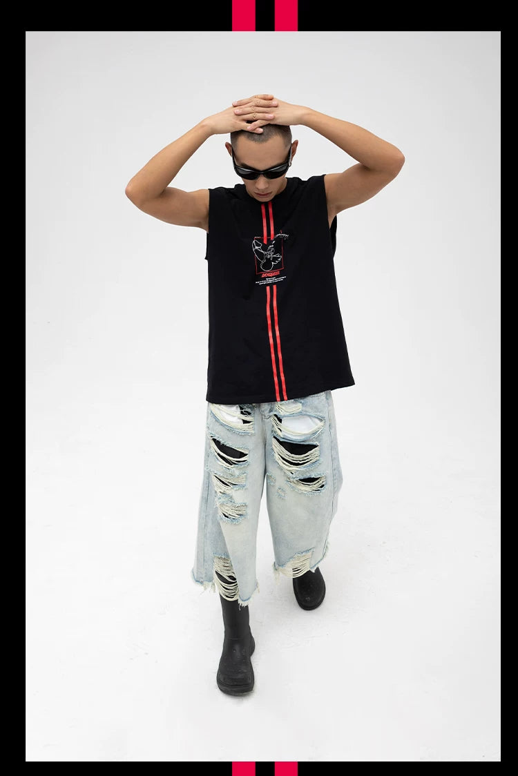 Men's Black Printed Tank Top