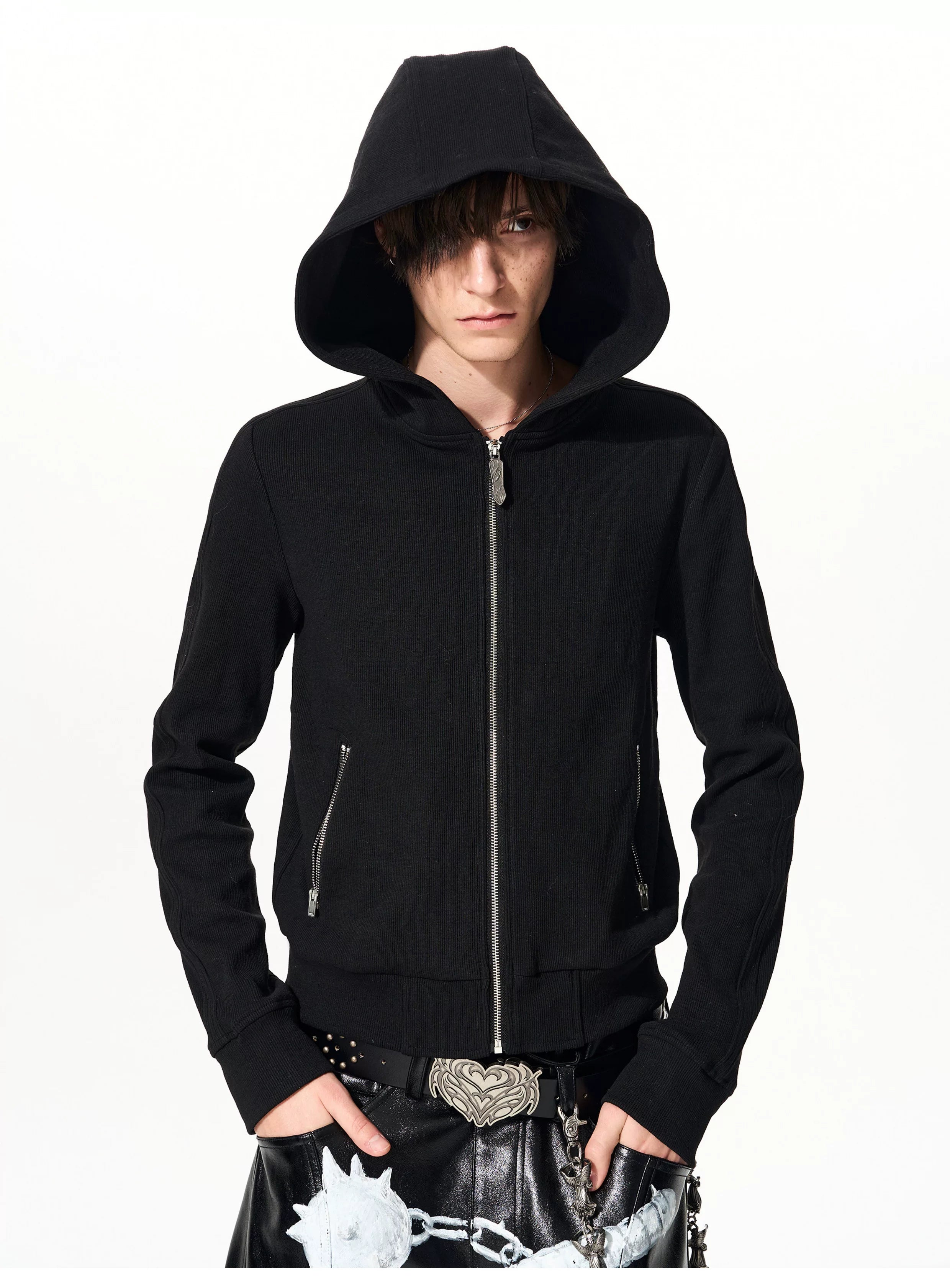 Men's Black Skull Cross Zip Hoodie