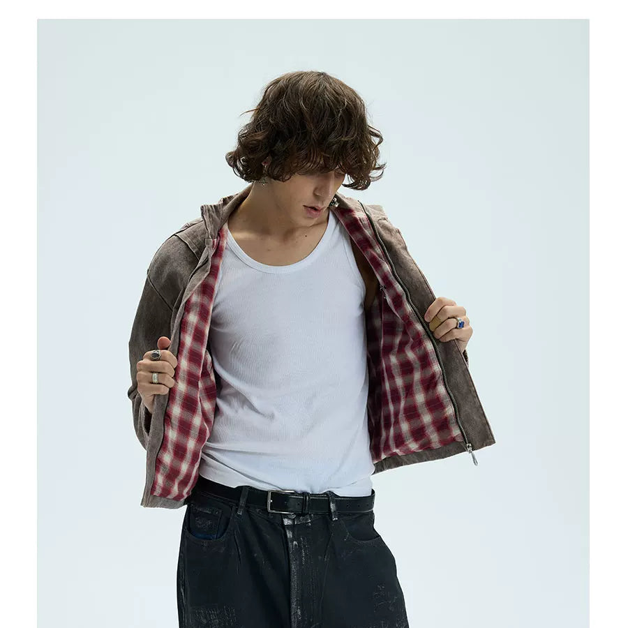Washed Fleece Plaid Lined Jacket