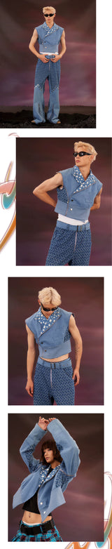 Detachable Zipper Star Cropped Denim Jacket