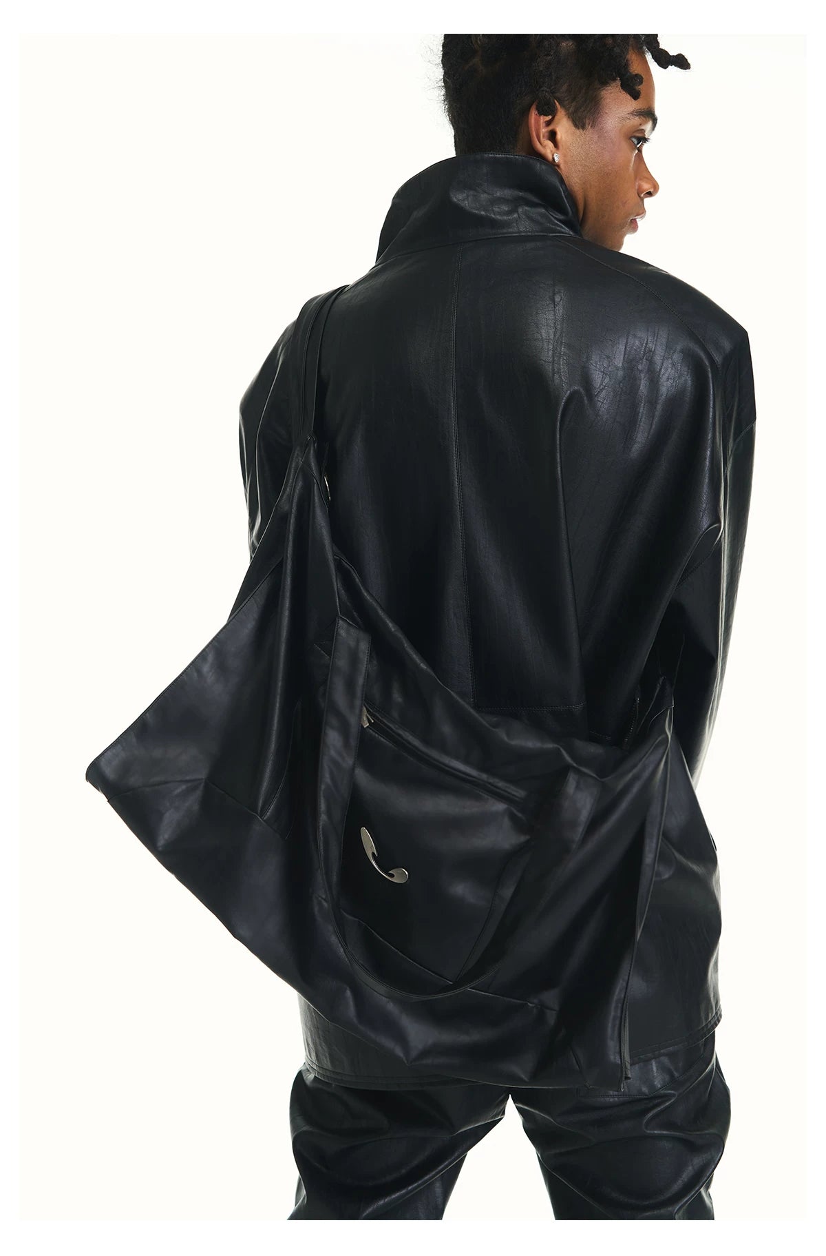 Leather Crossbody Bag with Metal Plaque