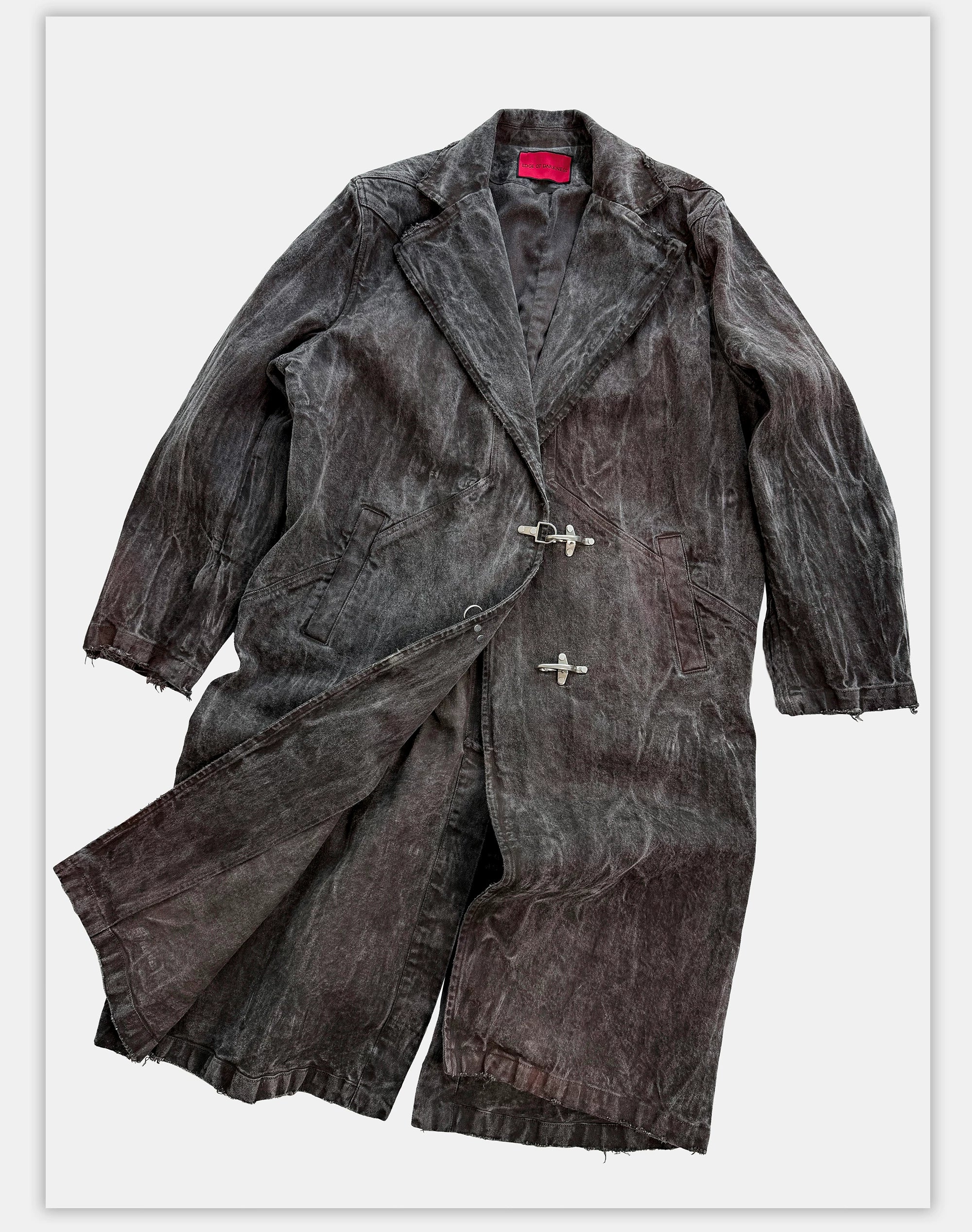 Collared Distressed Tie-dye Denim Coat