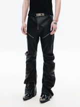 Slim Curved Leather Pants with Zippers