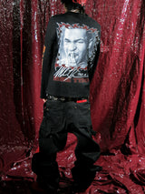 Black 16oz Printed Wide Leg Jeans