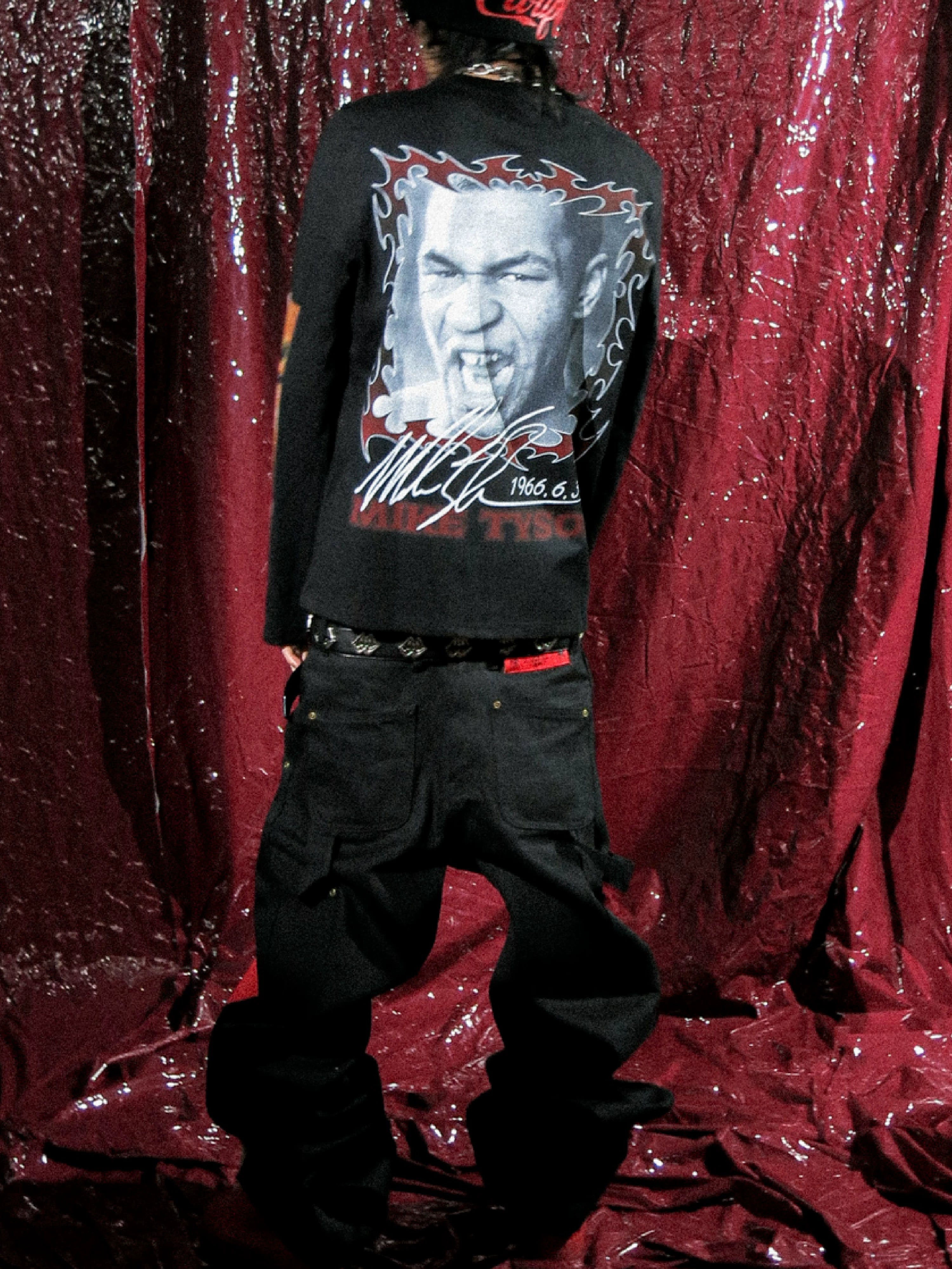 Black 16oz Printed Wide Leg Jeans