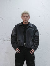 Washed Distressed Printed Gradient Detroit Jacket