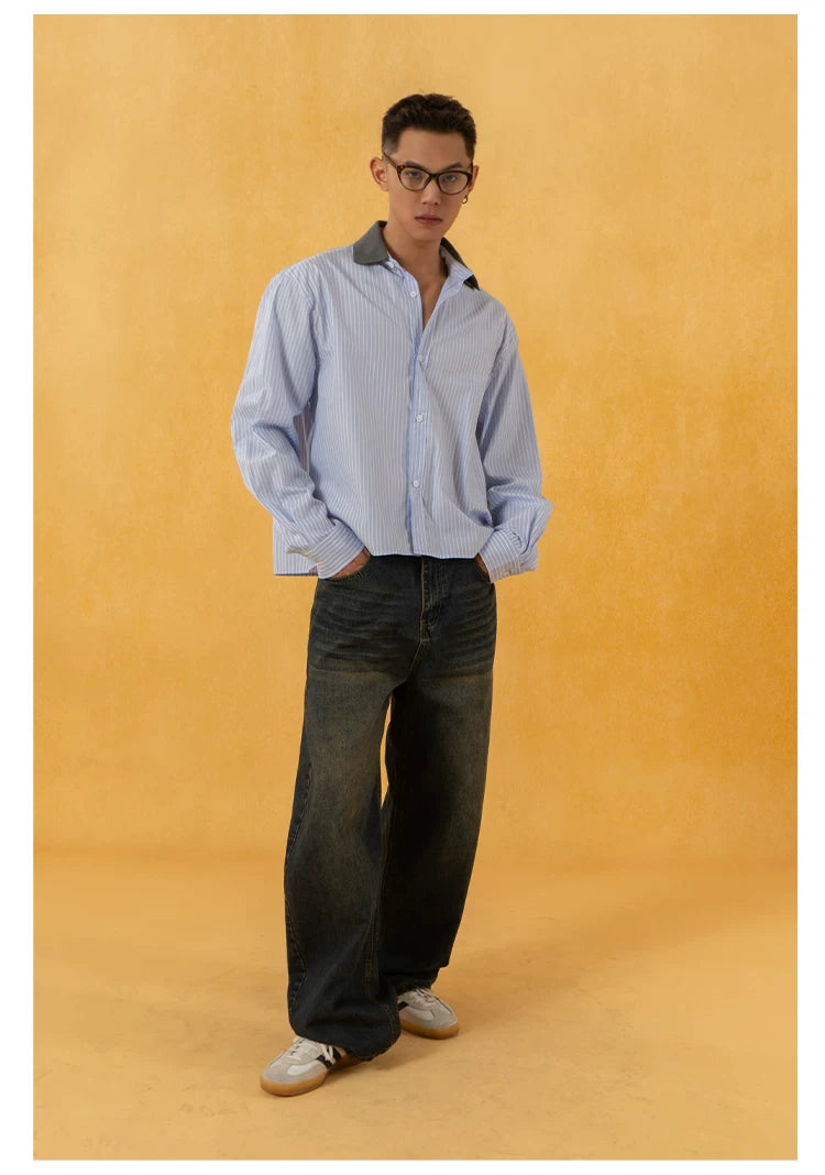 Men's Blue Striped Long Sleeve Shirts