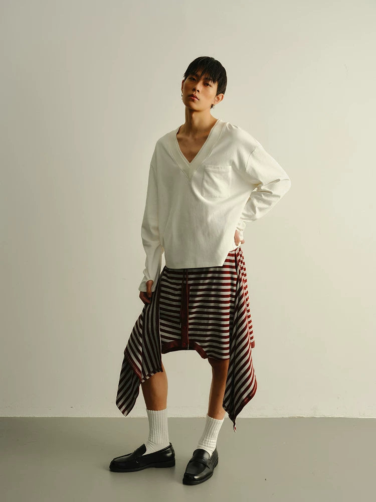 Striped Loose Deconstructed Sweat Shorts