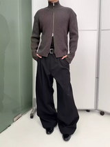 Double Zipper Thick Wool Knitted Jacket