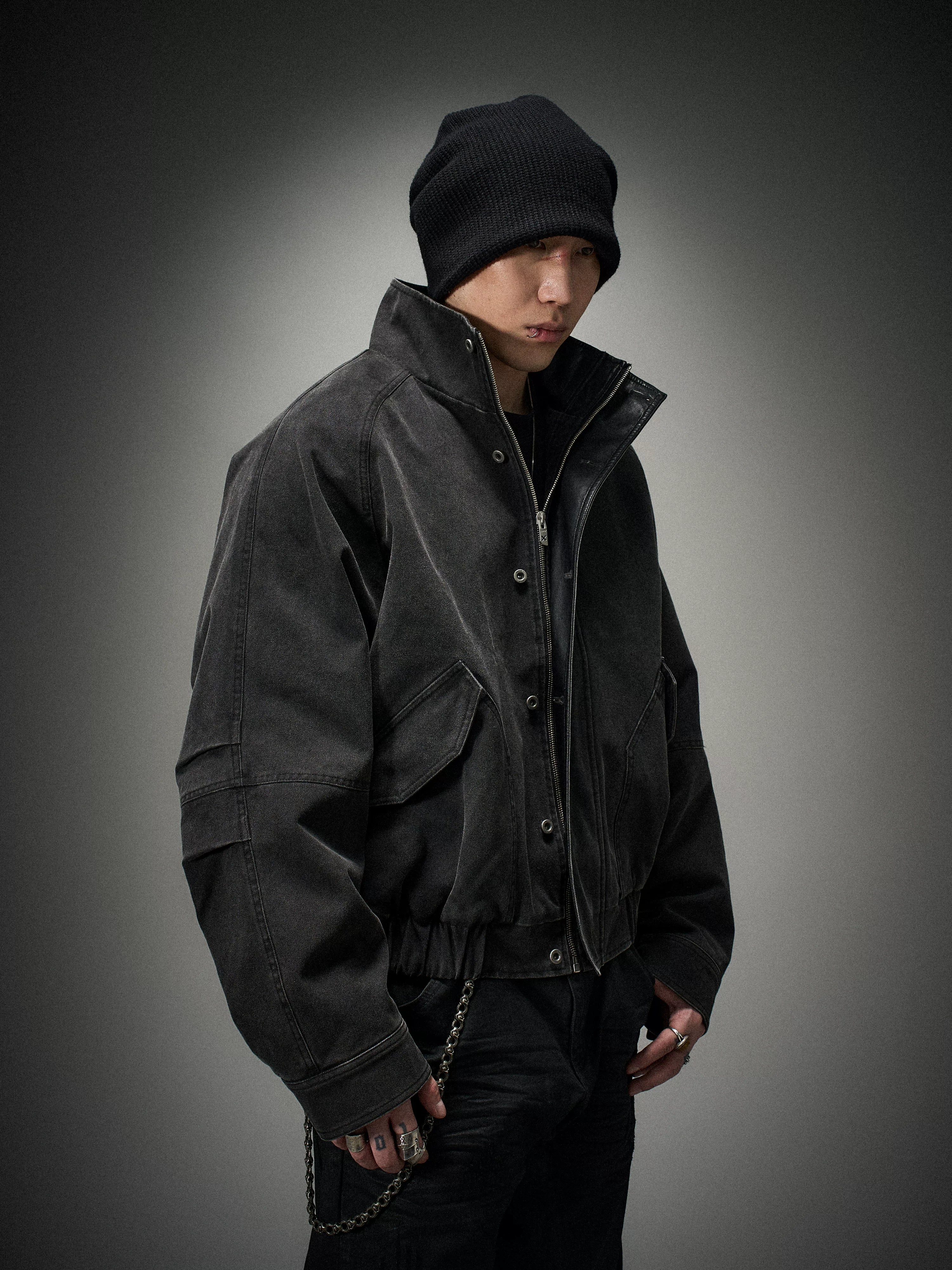 Loose Stand Collar Washed Canvas Coat