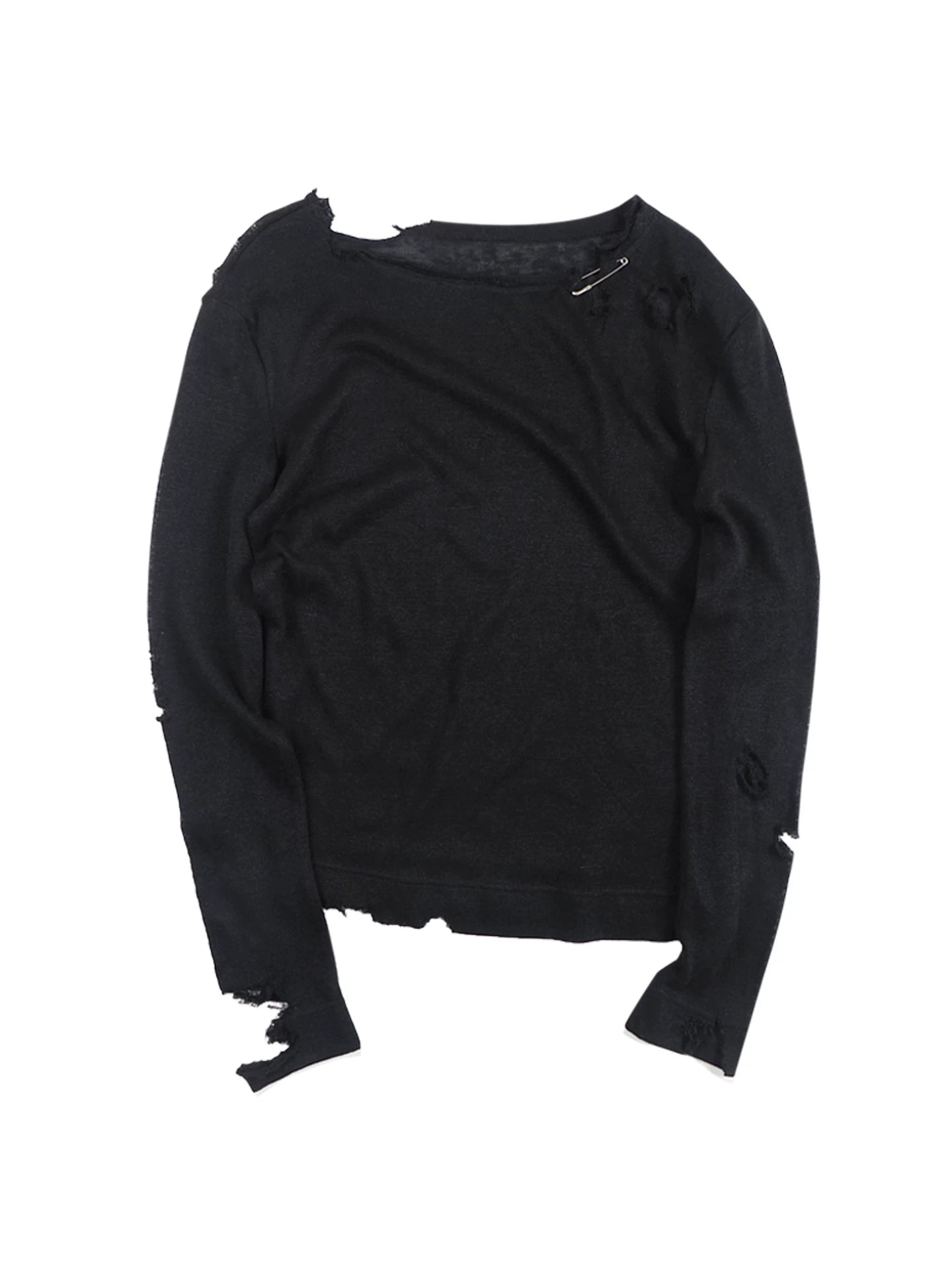 Distressed Button Slim Knit Long-Sleeve Tee