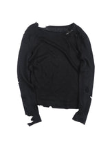 Distressed Button Slim Knit Long-Sleeve Tee