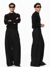 Black Vertical Striped Wool Dress Pants