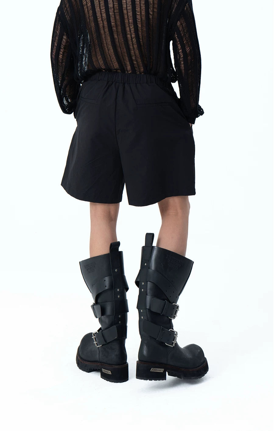 Men's Black Gray Elastic Waist Shorts