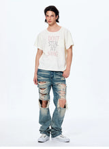 Men's Distressed Washed Straight Leg Jeans