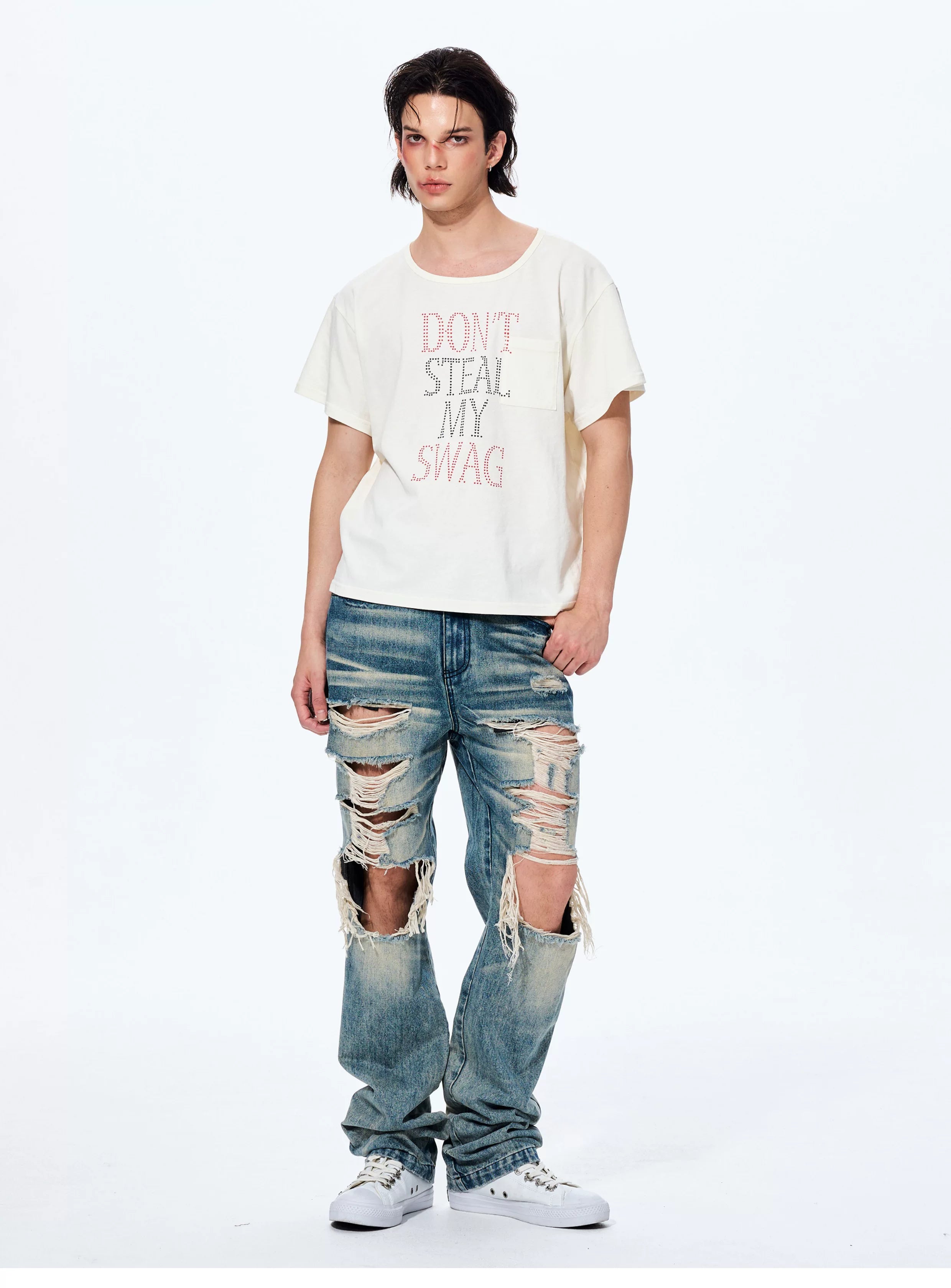 Men's Distressed Washed Straight Leg Jeans