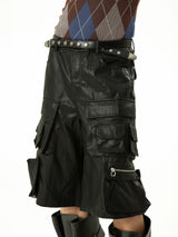 Men's Black Red PU Cargo Shorts