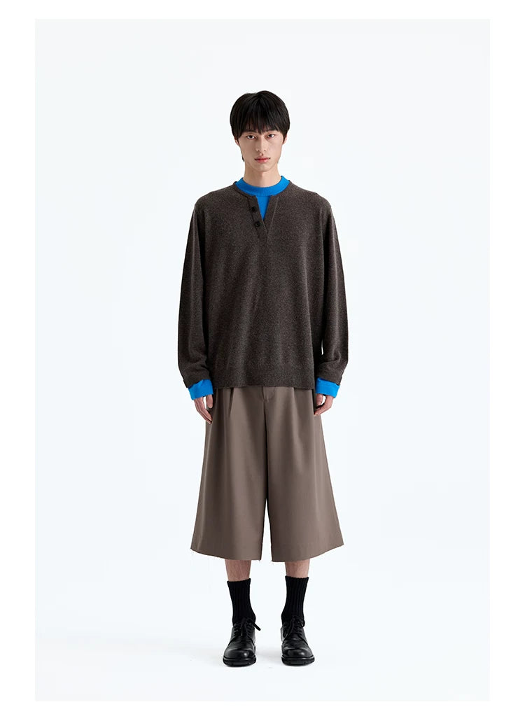 Wool Blend Layered Contrast Knit Sweater