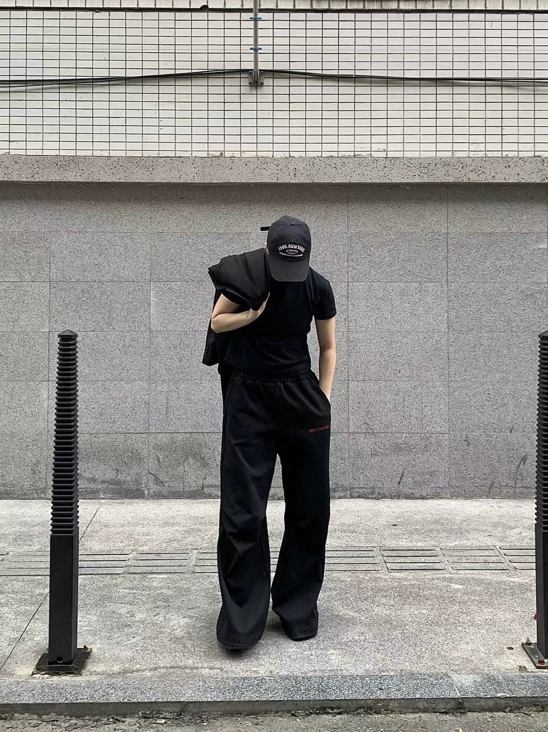 Black Loose Pleated Flare Cotton Sweatpants