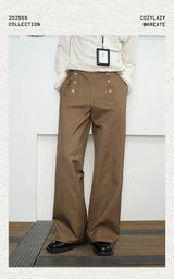 Lyocell Double-breasted Loose Straight Casual Pants